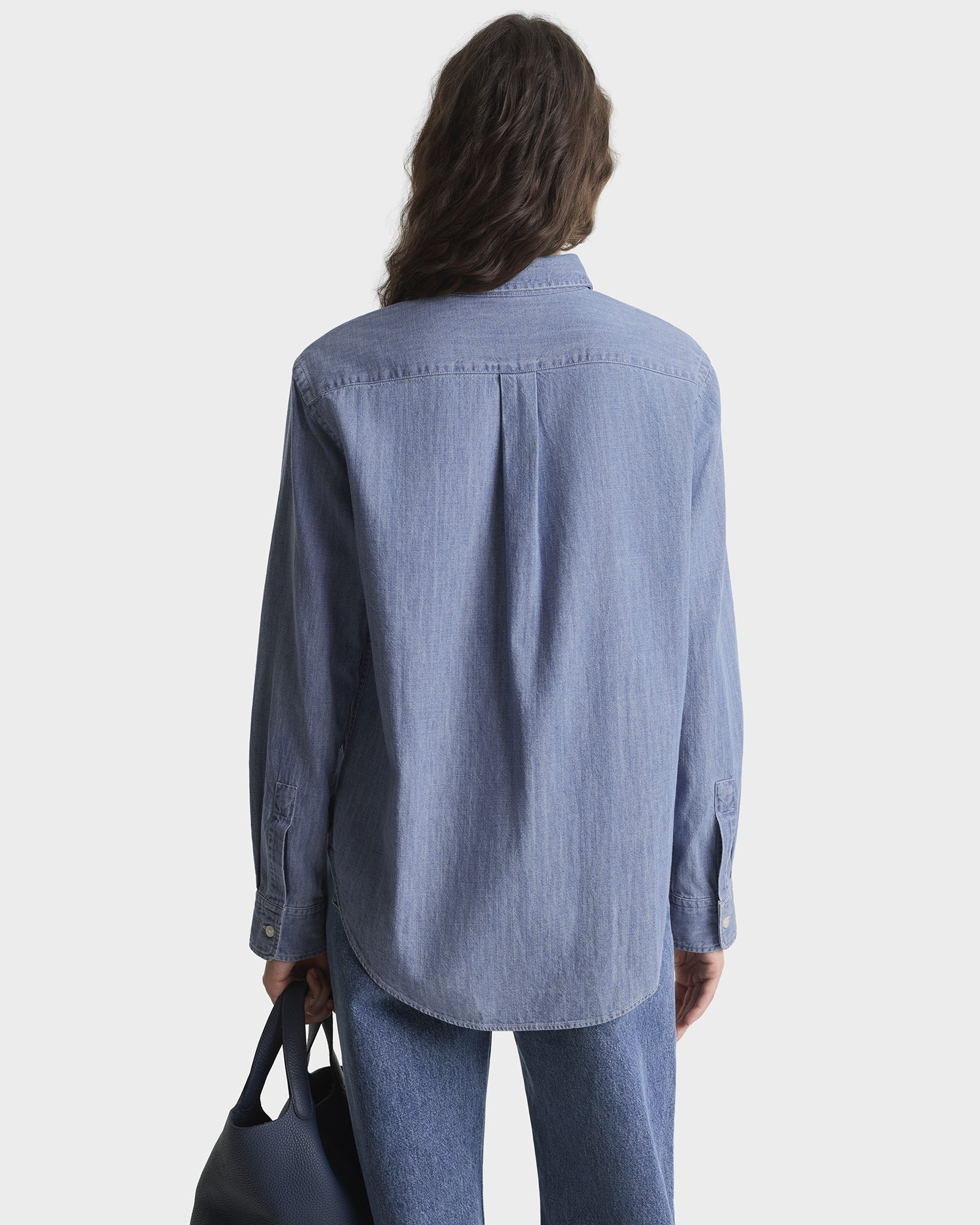 NY Crest Oversized Denim Shirt - Light Blue