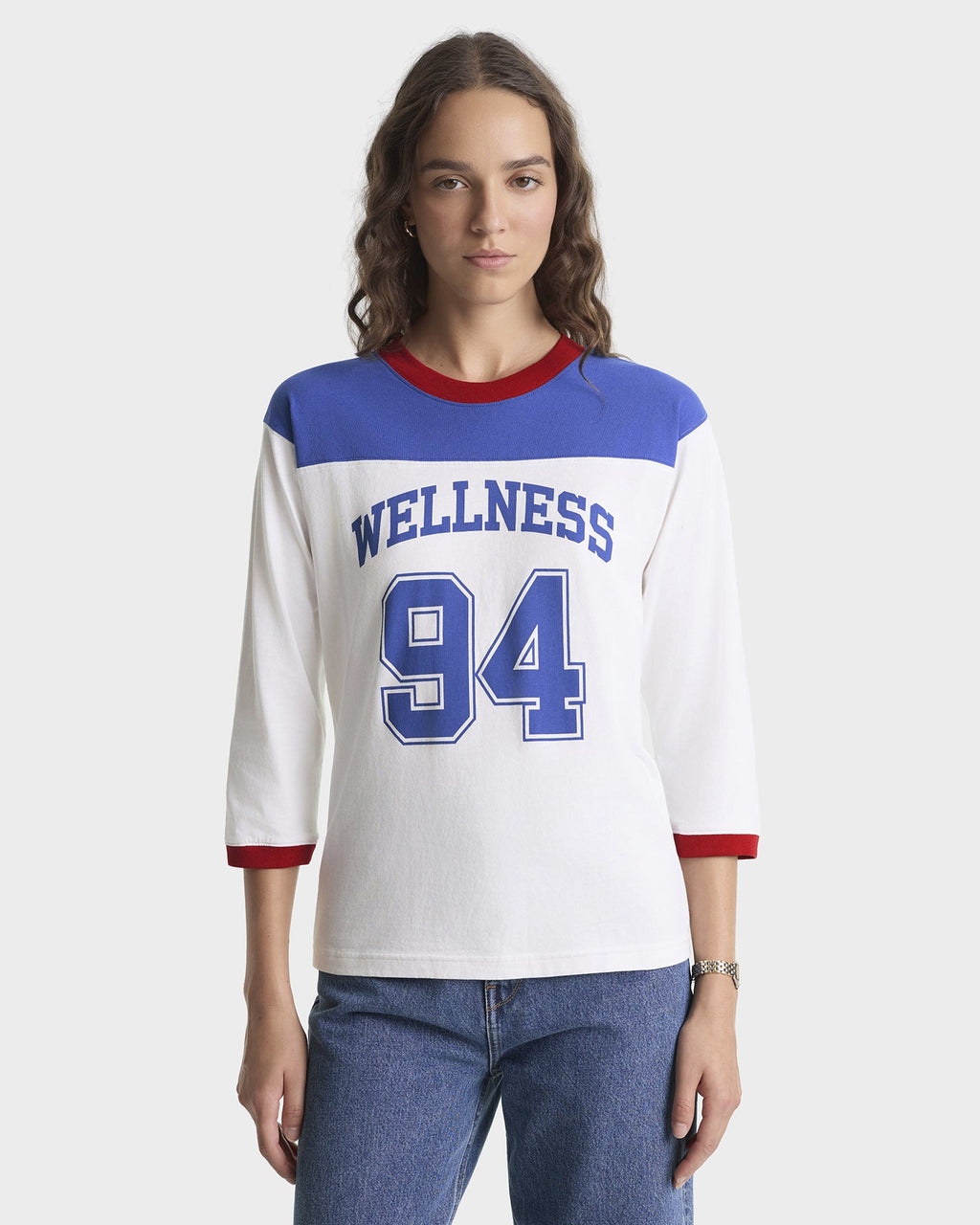Wellness 94 Long Football Tee - White/Ruby/Team Blue