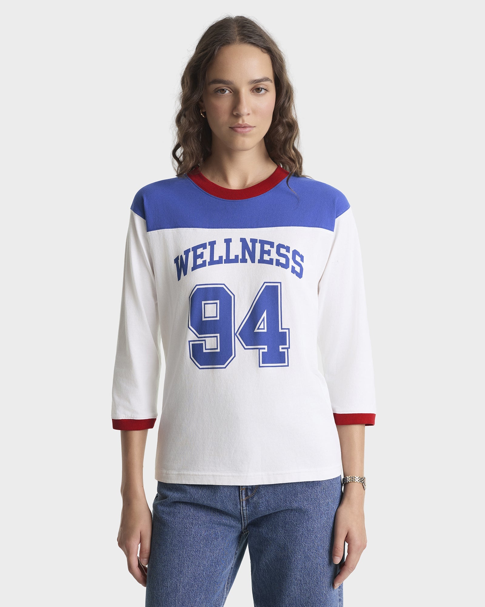 Wellness 94 Long Football Tee - White/Ruby/Team Blue