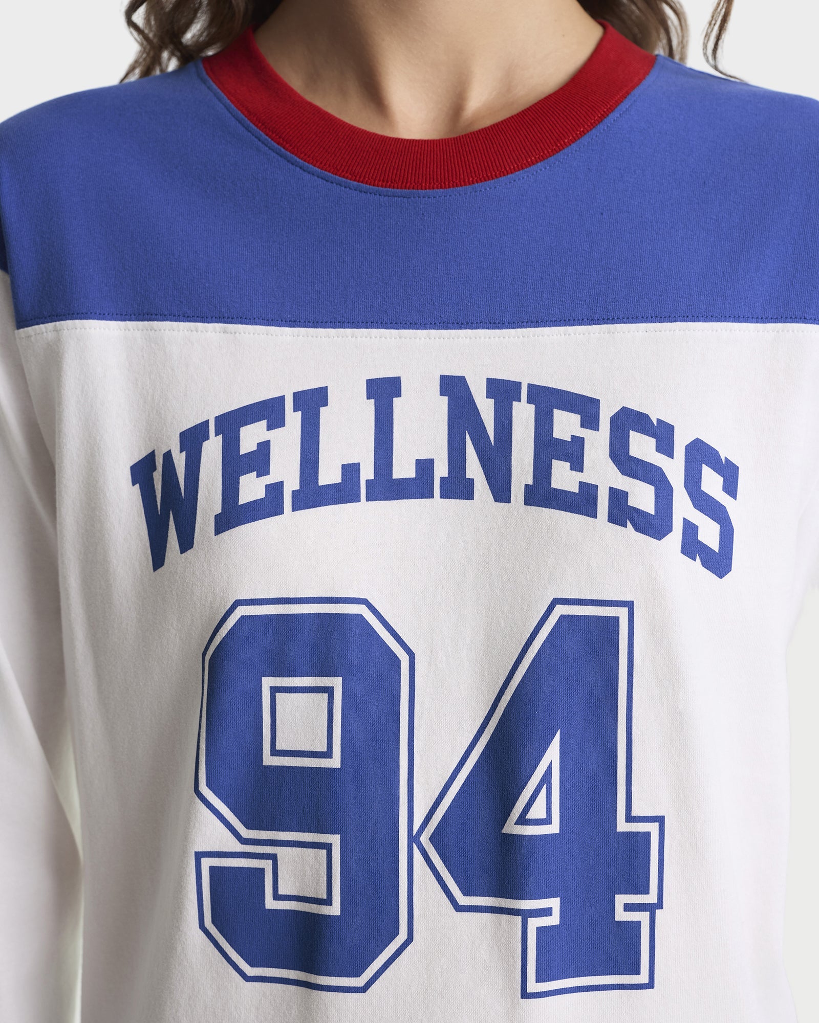 Wellness 94 Long Football Tee - White/Ruby/Team Blue