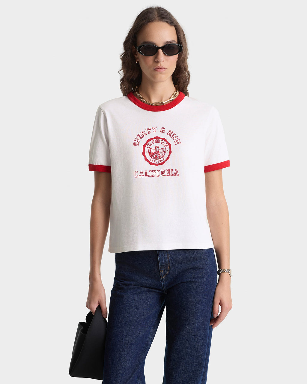 California Emblem Ringer Tee - White/Ruby