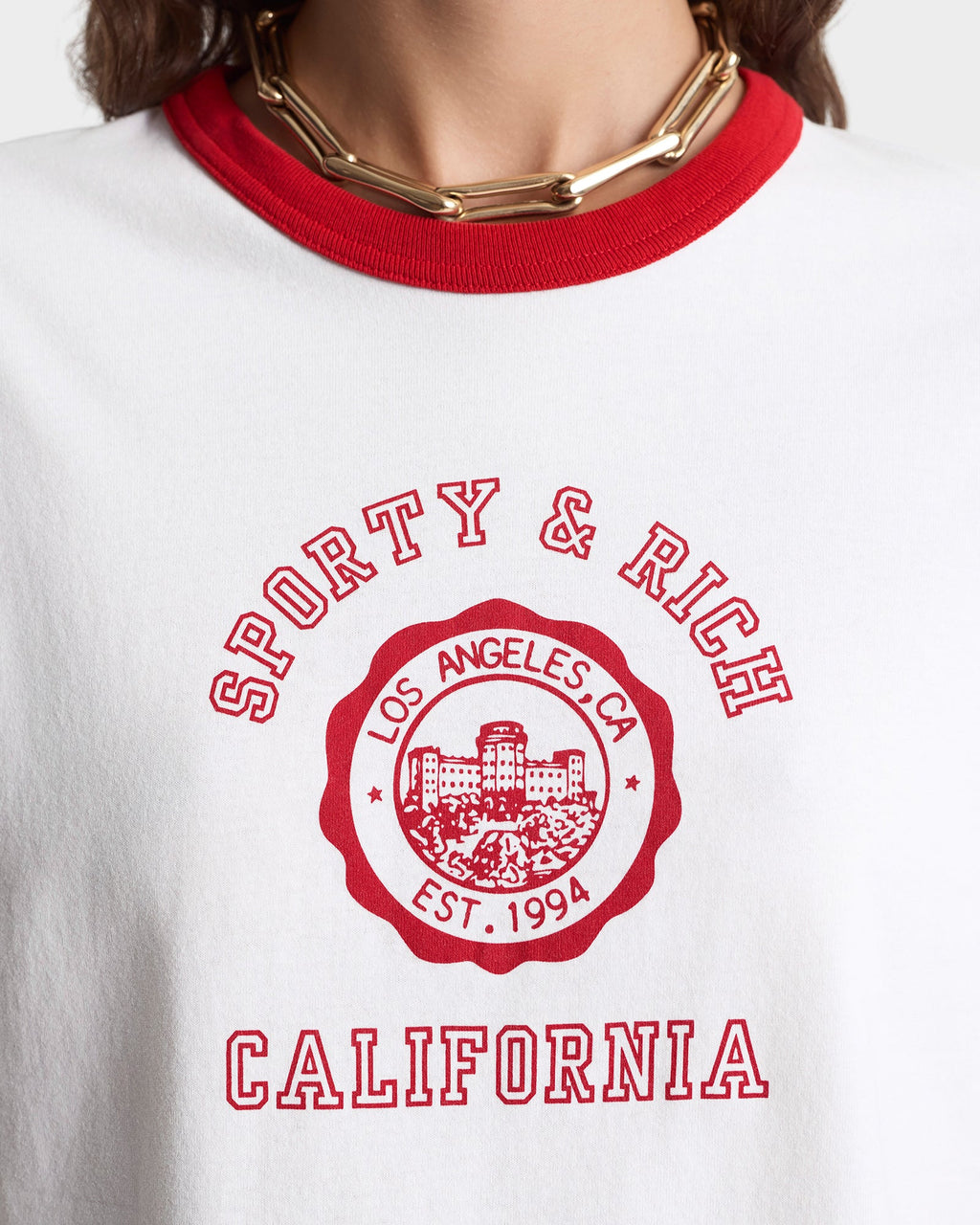 California Emblem Ringer Tee - White/Ruby