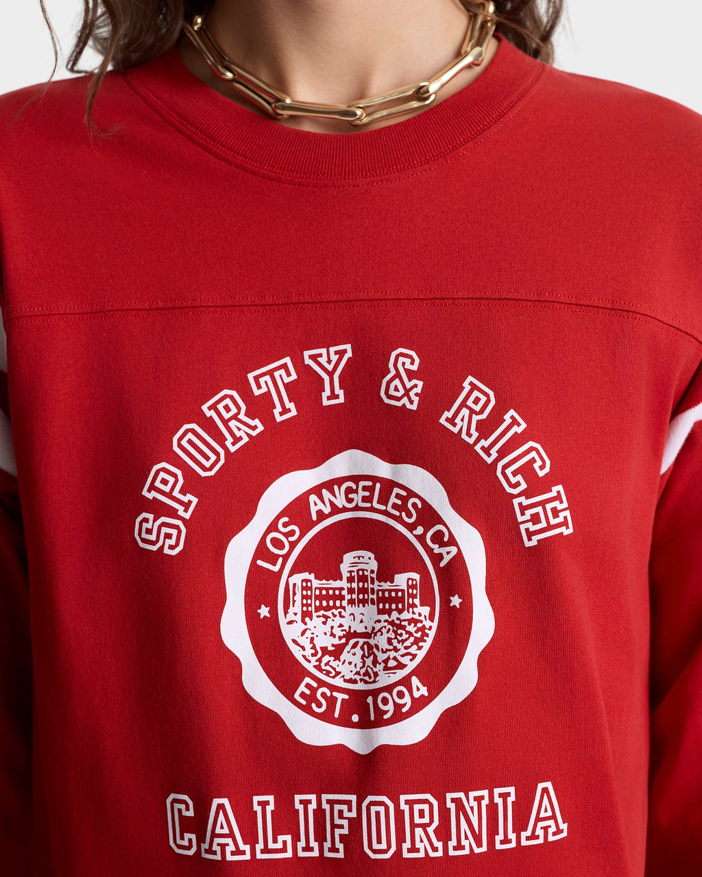 California Emblem Long Football Tee - Ruby/White