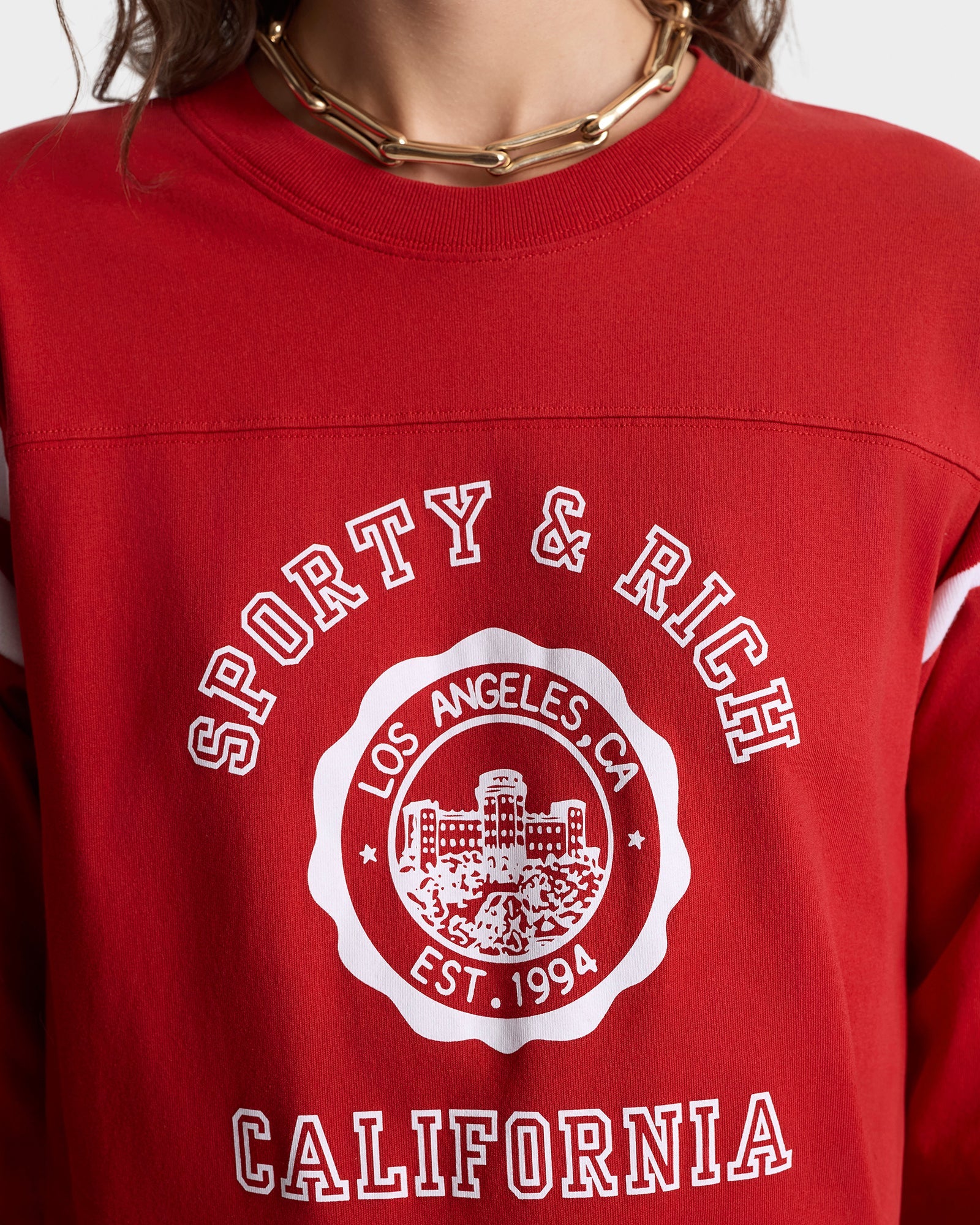 California Emblem Long Football Tee - Ruby/White