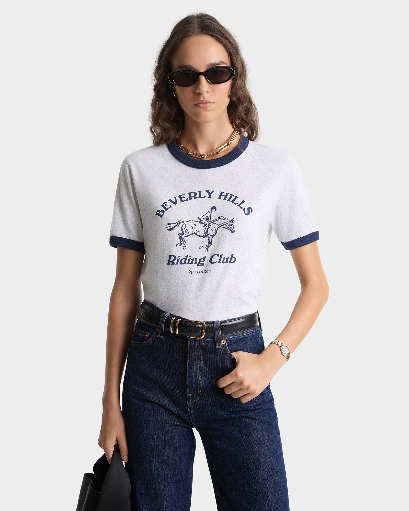 BH Riding Club Ringer Tee - Heather Gray/Dark Navy