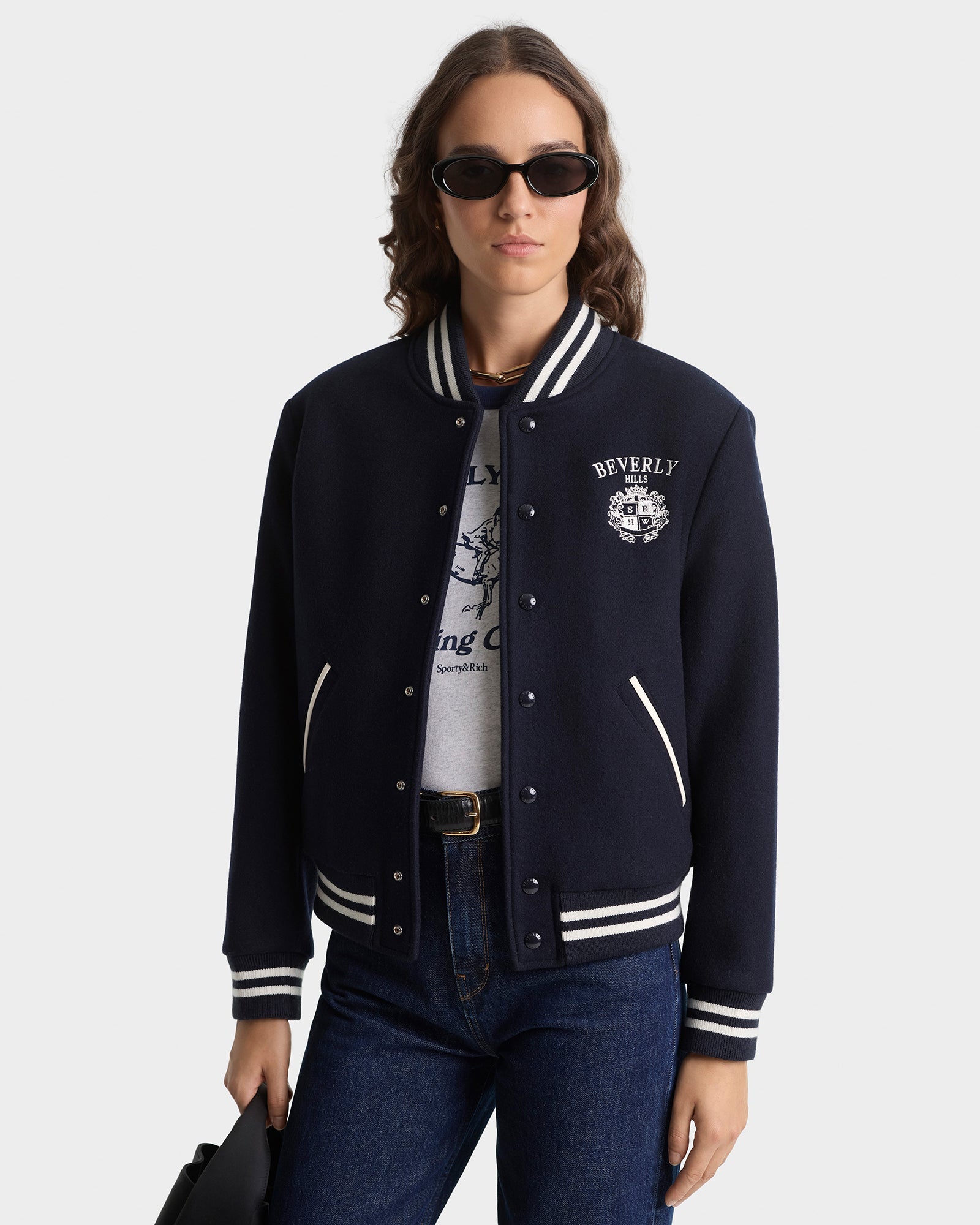BH Crest Wool Varsity Jacket - Navy/White