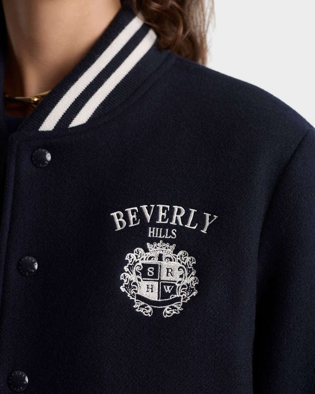 BH Crest Wool Varsity Jacket - Navy/White
