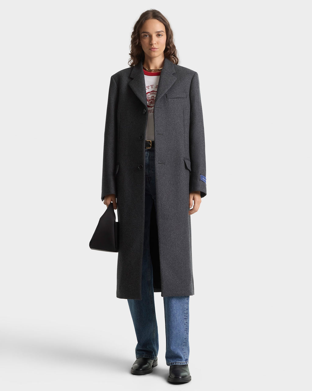 Signature Logo Structured Wool Coat - Dark Grey