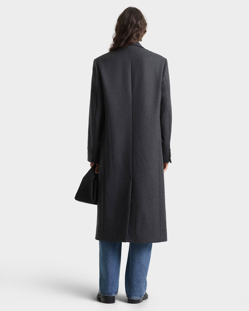 Signature Logo Structured Wool Coat - Dark Grey
