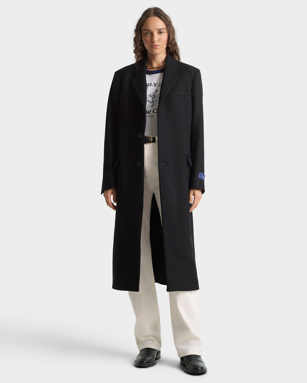 Signature Logo Structured Wool Coat - Black