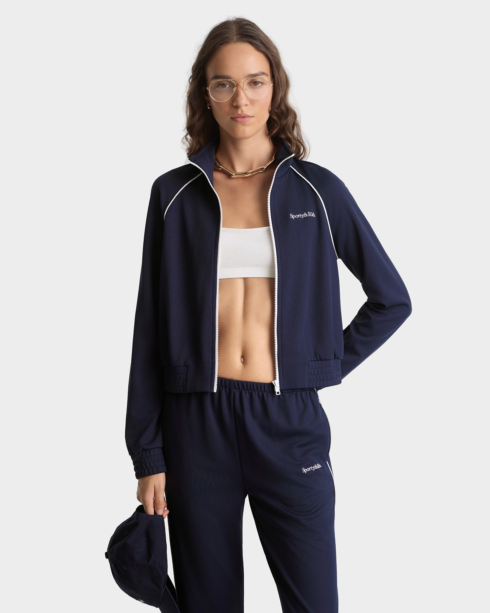 Serif Logo Retro Track Jacket - Navy/White