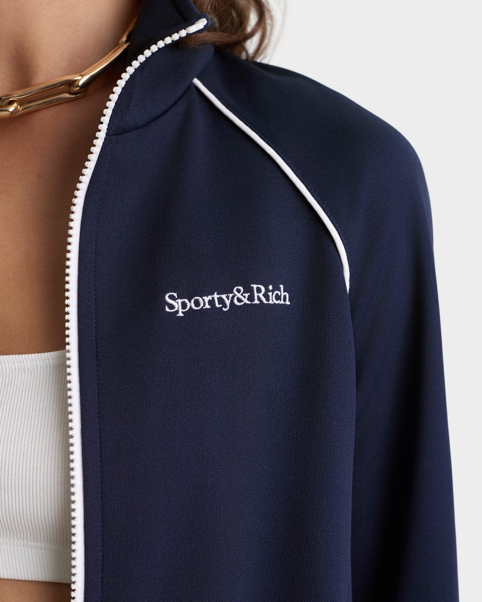 Serif Logo Retro Track Jacket - Navy/White
