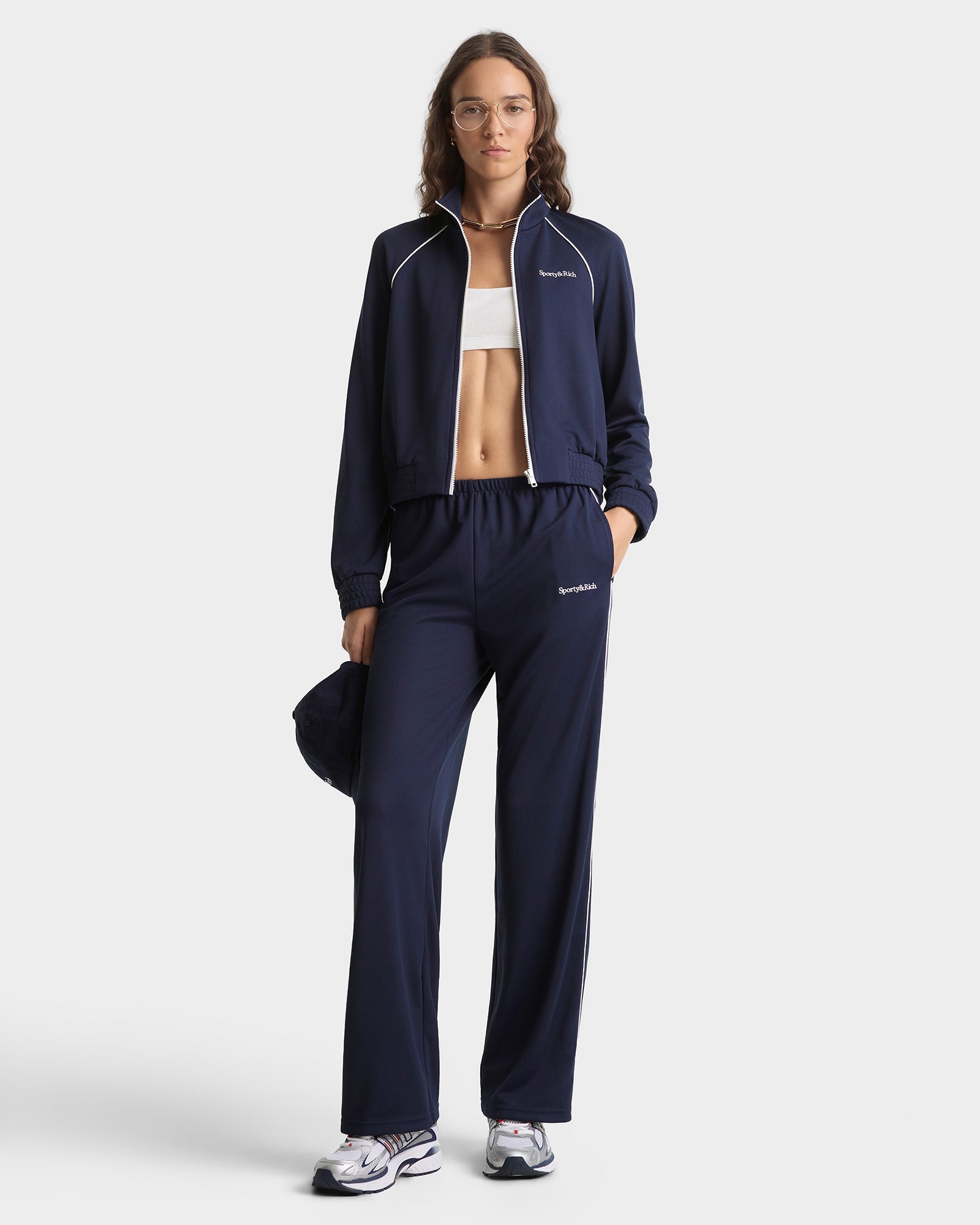 Serif Logo Retro Track Pant - Navy/White