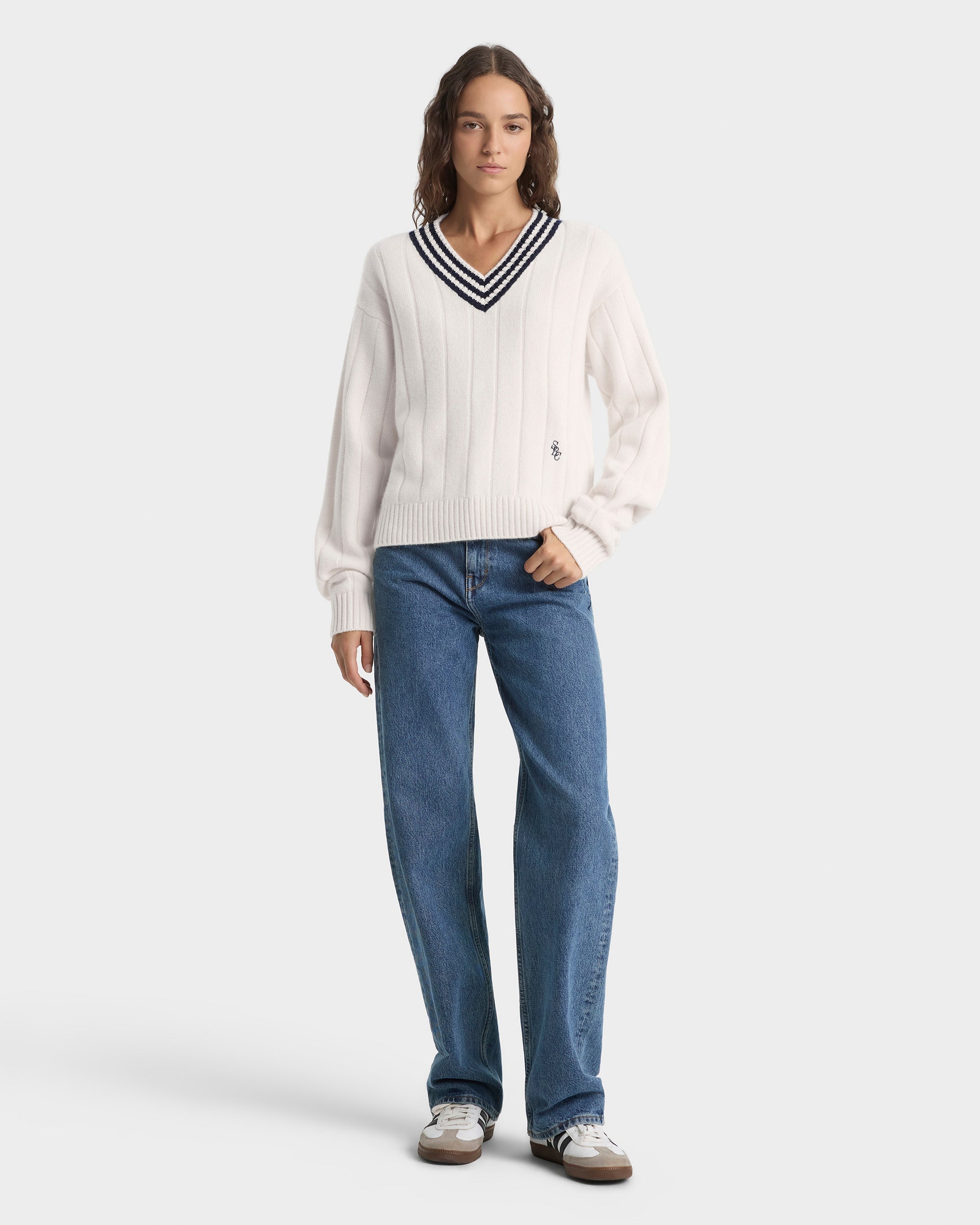 SRC Cricket Cashmere Sweater - Ecru/Navy