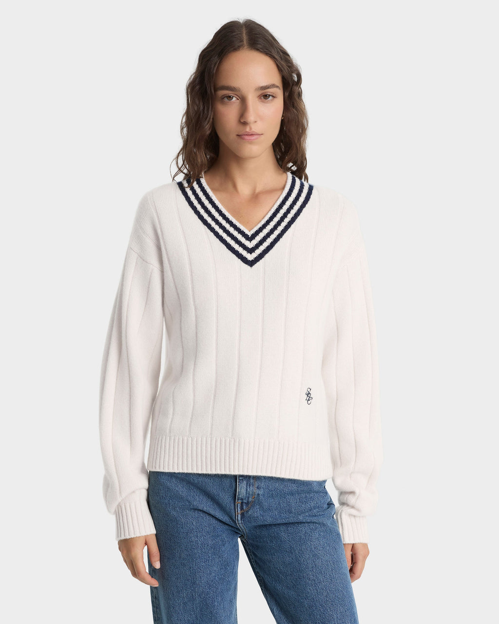SRC Cricket Cashmere Sweater - Ecru/Navy