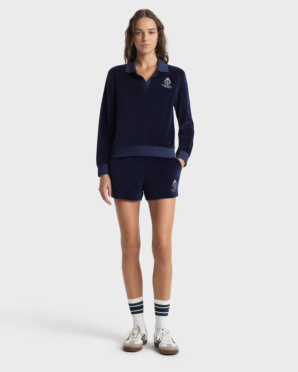 Crown Tennis Velour Polo - Navy/Ecru