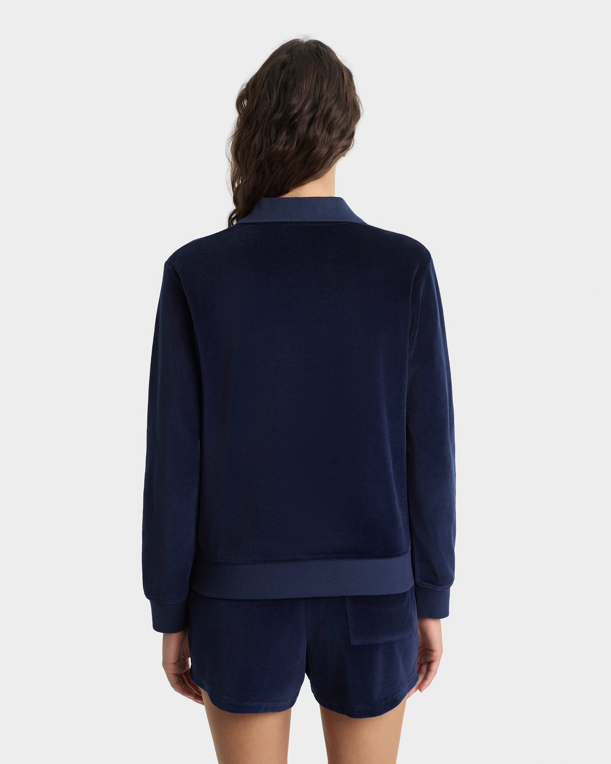 Crown Tennis Velour Polo - Navy/Ecru