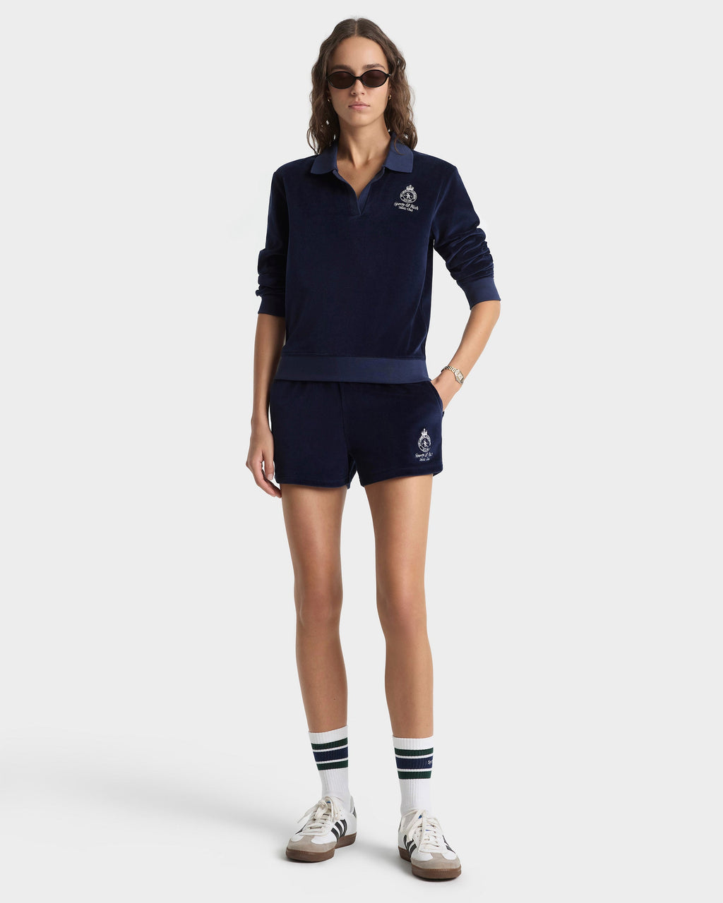 Crown Tennis Velour Short - Navy/Ecru