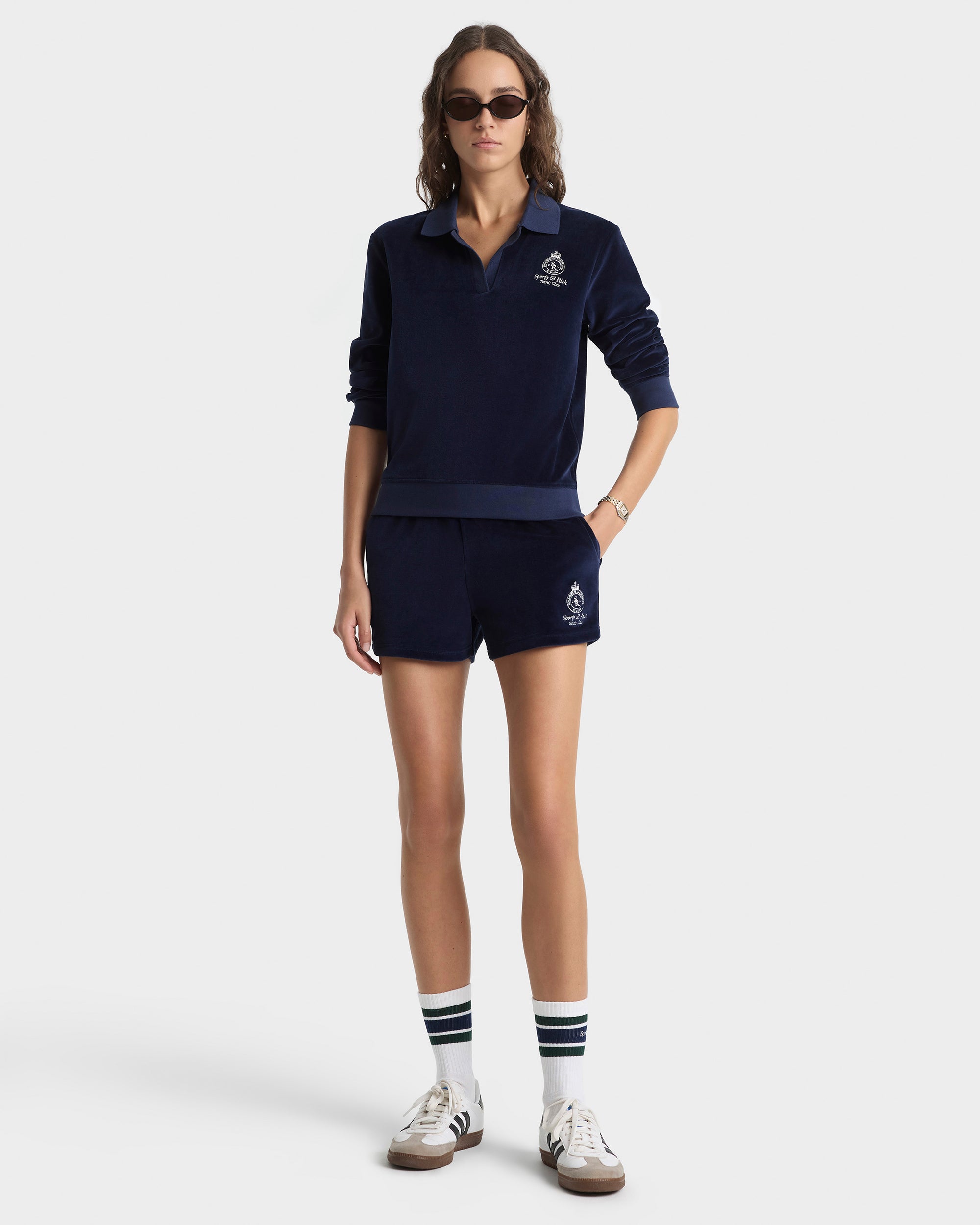 Crown Tennis Velour Short - Navy/Ecru