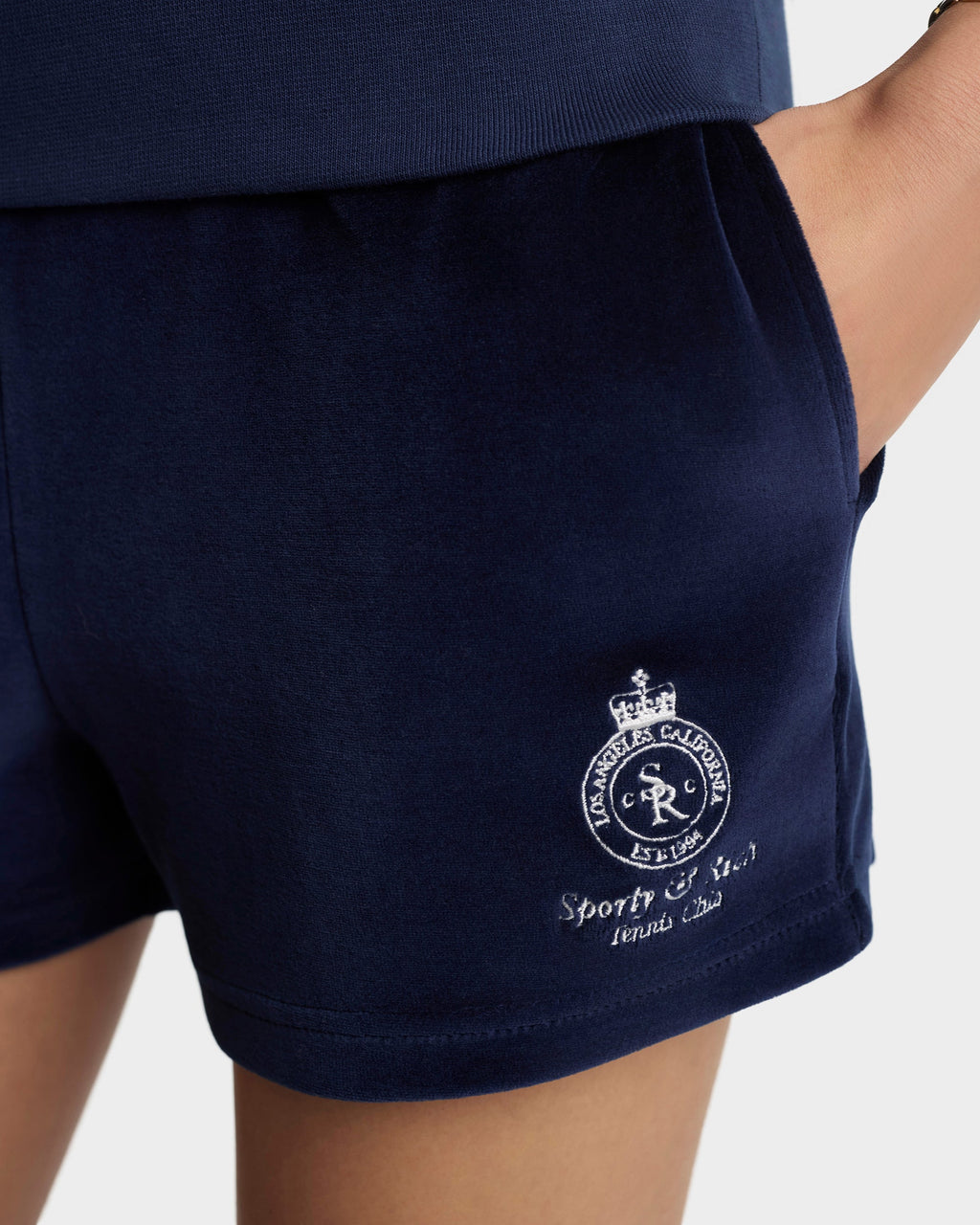Crown Tennis Velour Short - Navy/Ecru