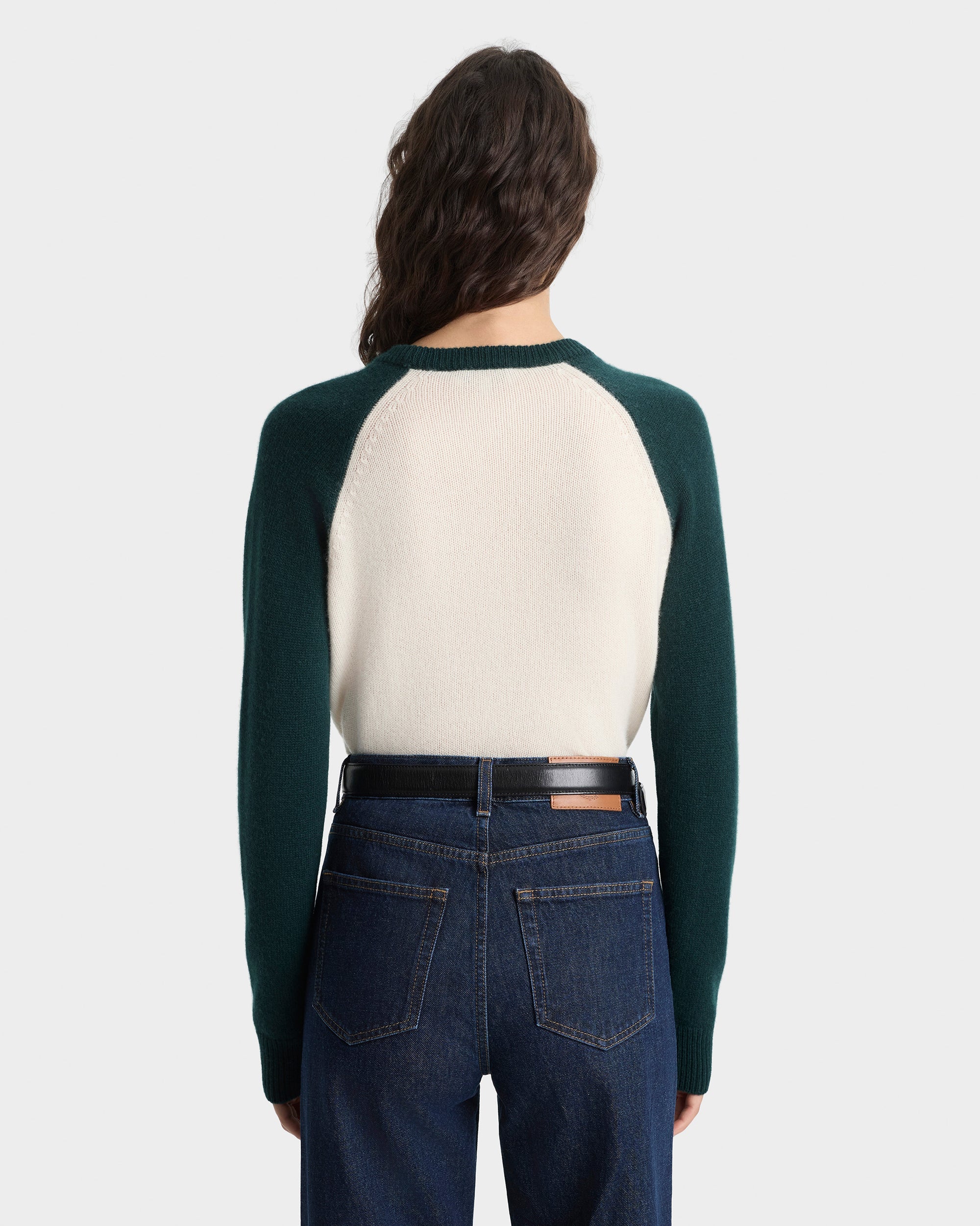 Syracuse Cashmere Baseball Sweater - Ecru/Forest