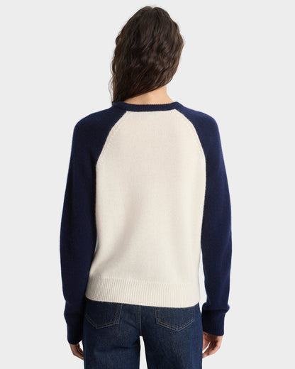 Syracuse Cashmere Baseball Sweater - Ecru/Navy