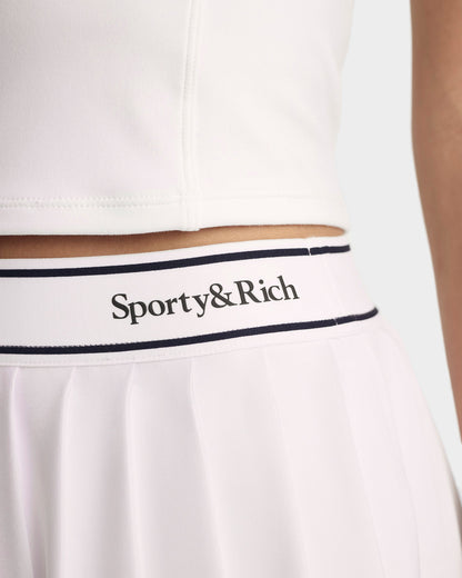 Serif Logo Pleated Skirt - White/Navy