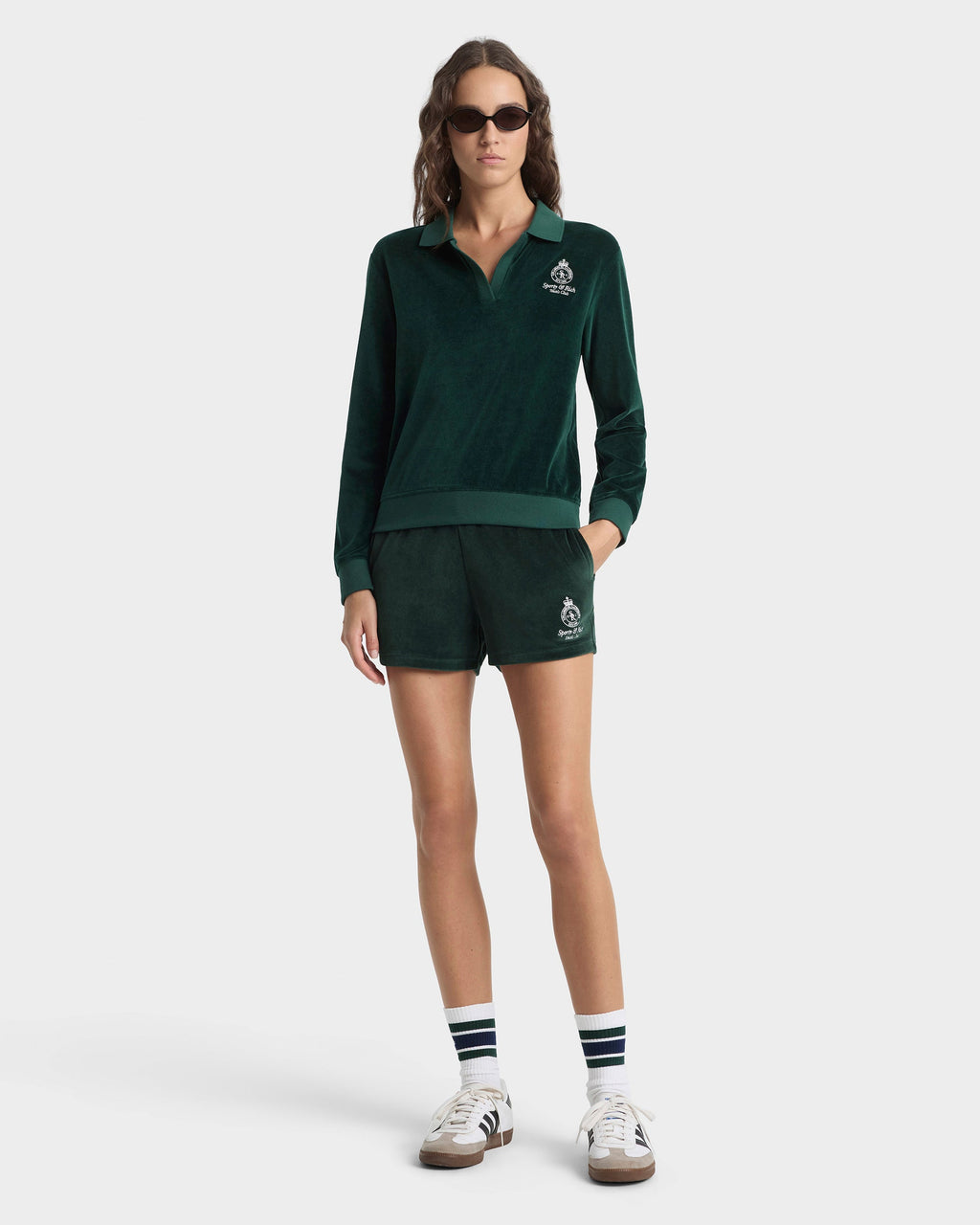 Crown Tennis Velour Polo - Forest/Ecru