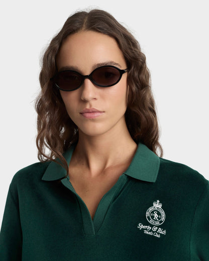Crown Tennis Velour Polo - Forest/Ecru