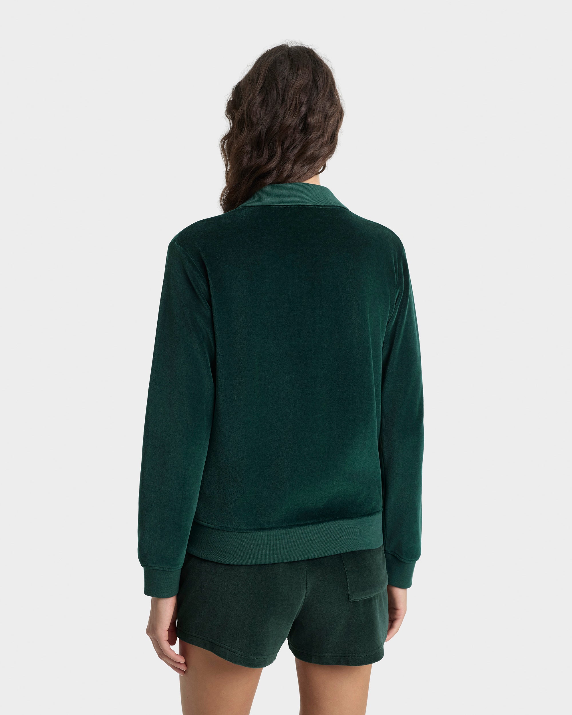 Crown Tennis Velour Polo - Forest/Ecru