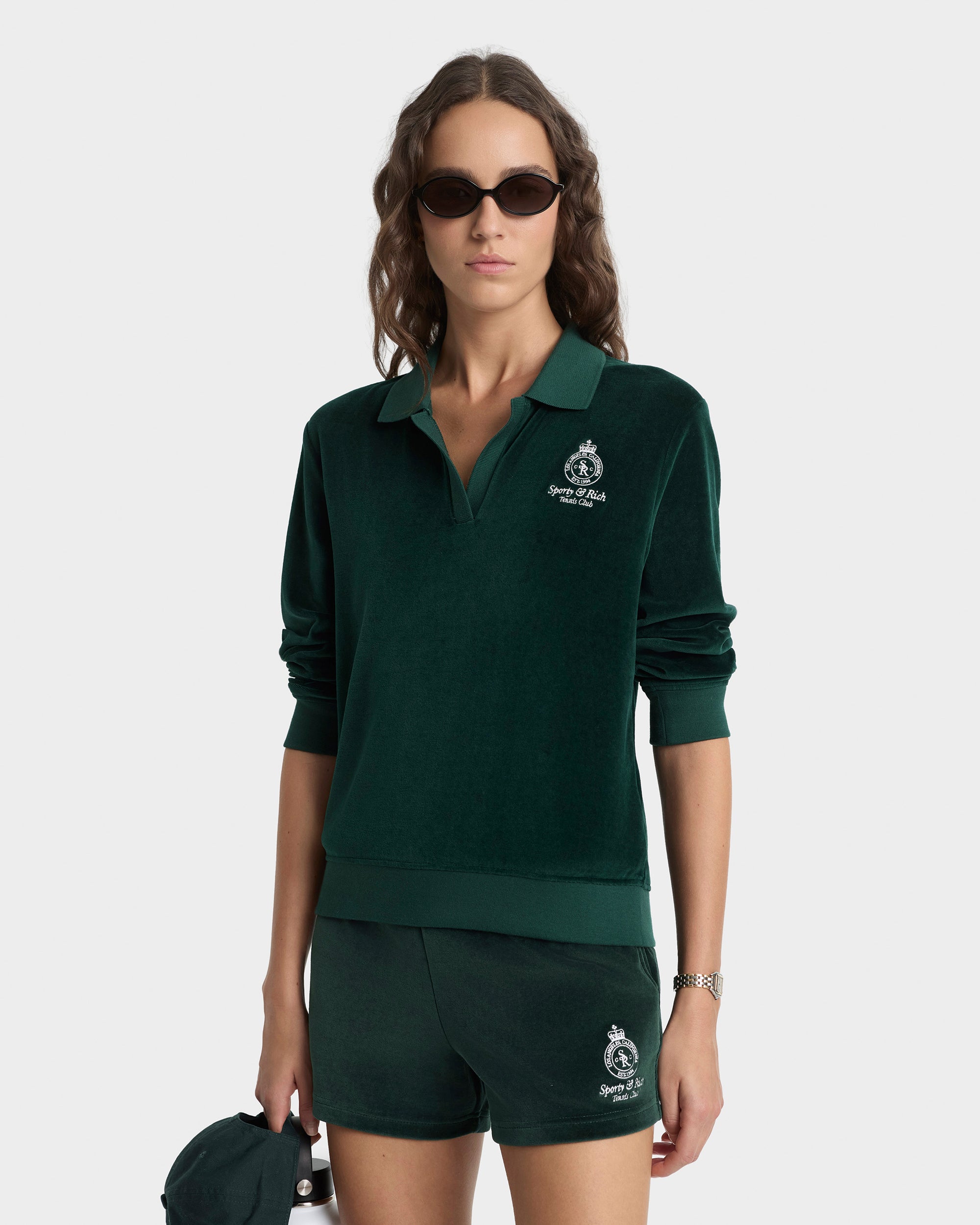 Crown Tennis Velour Short - Forest/Ecru