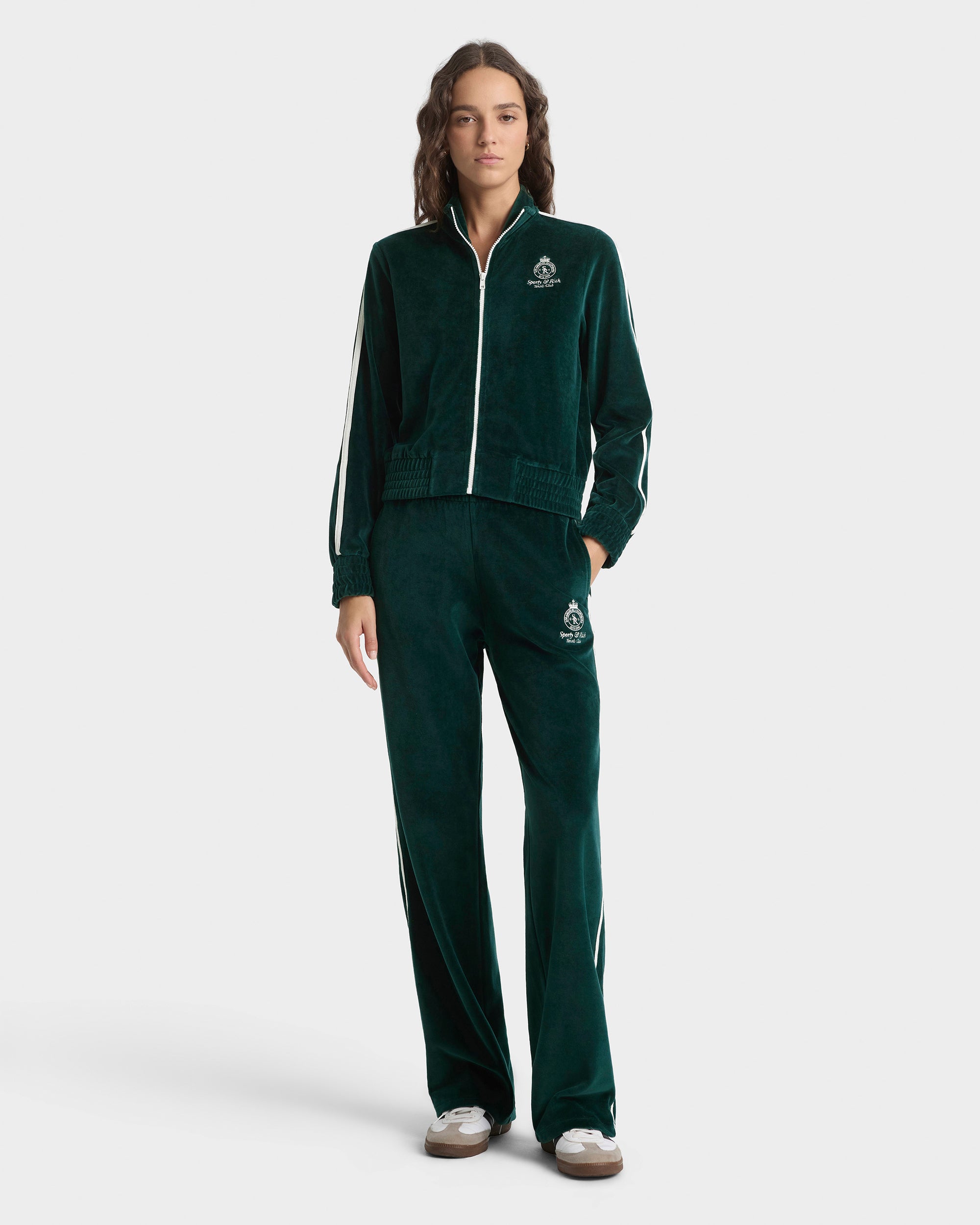 Crown Tennis Elio Velour Track Jacket - Forest/Ecru