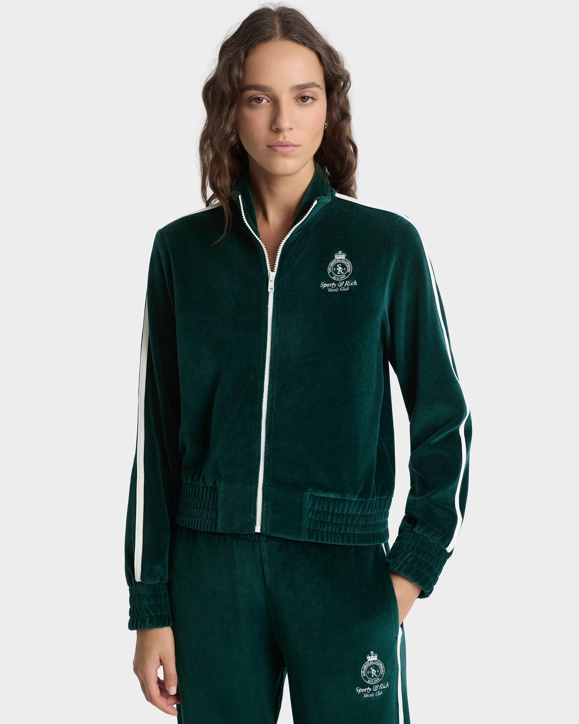 Crown Tennis Elio Velour Track Jacket - Forest/Ecru