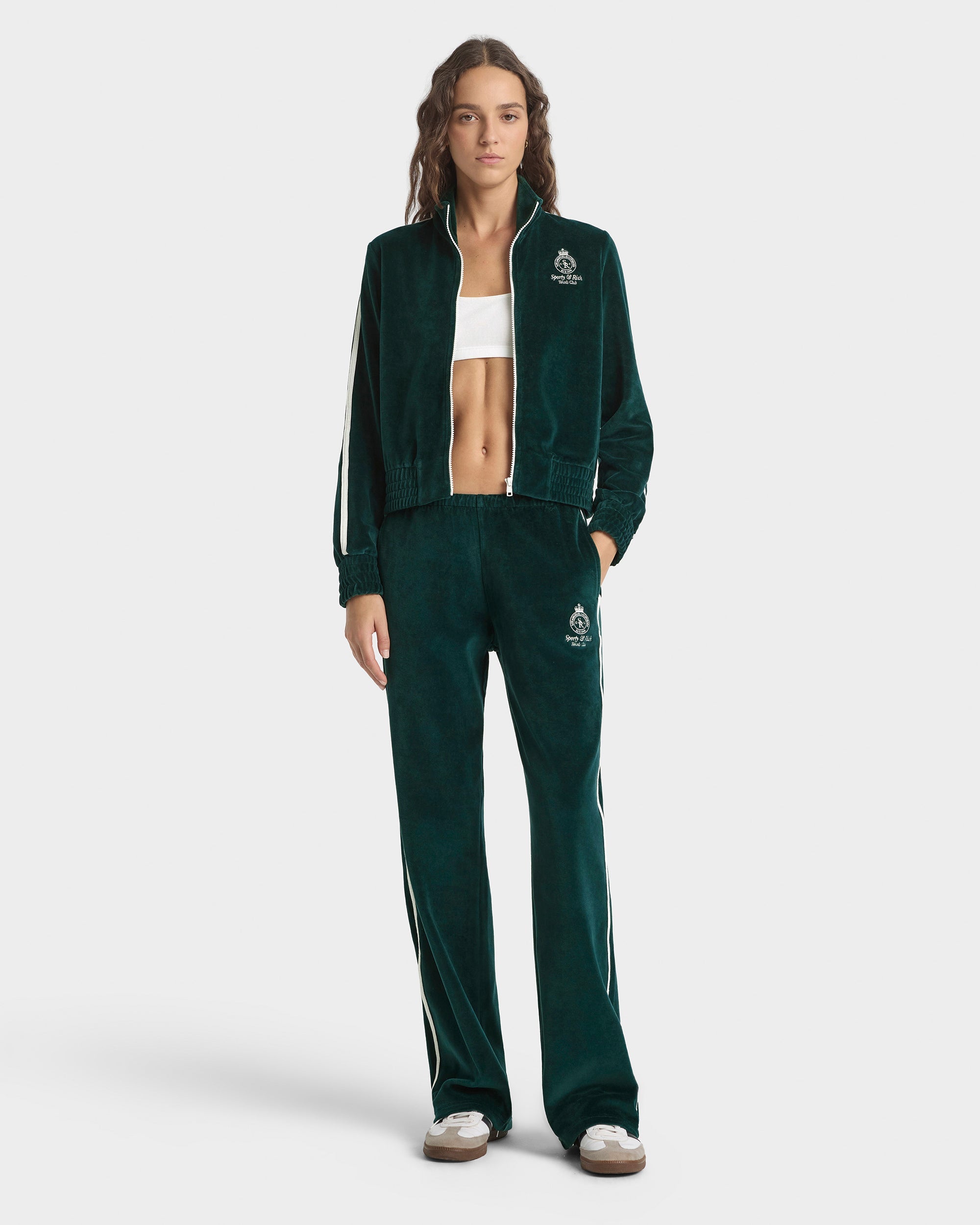 Crown Tennis Velour Sweatpant - Forest/Ecru