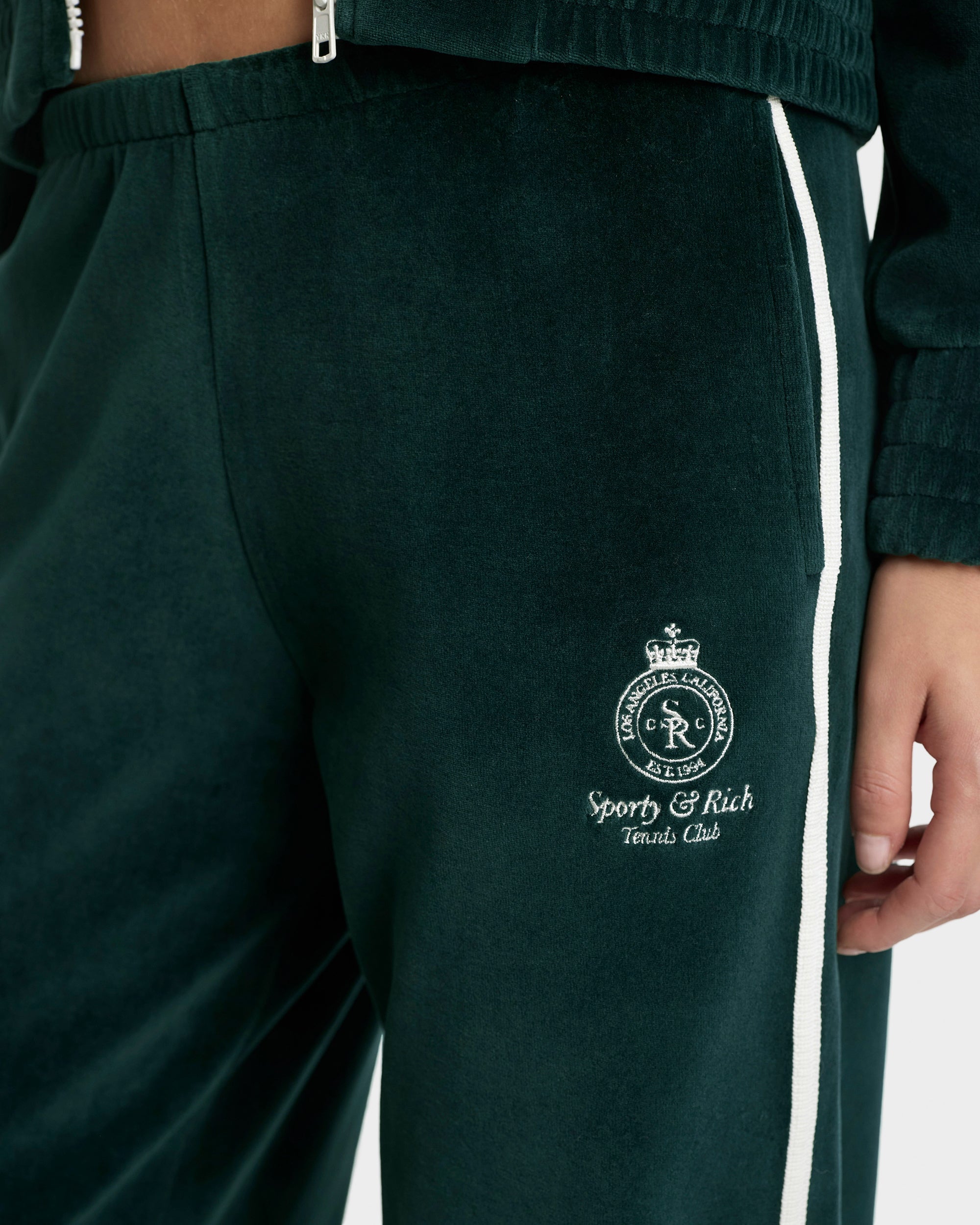 Crown Tennis Velour Sweatpant - Forest/Ecru
