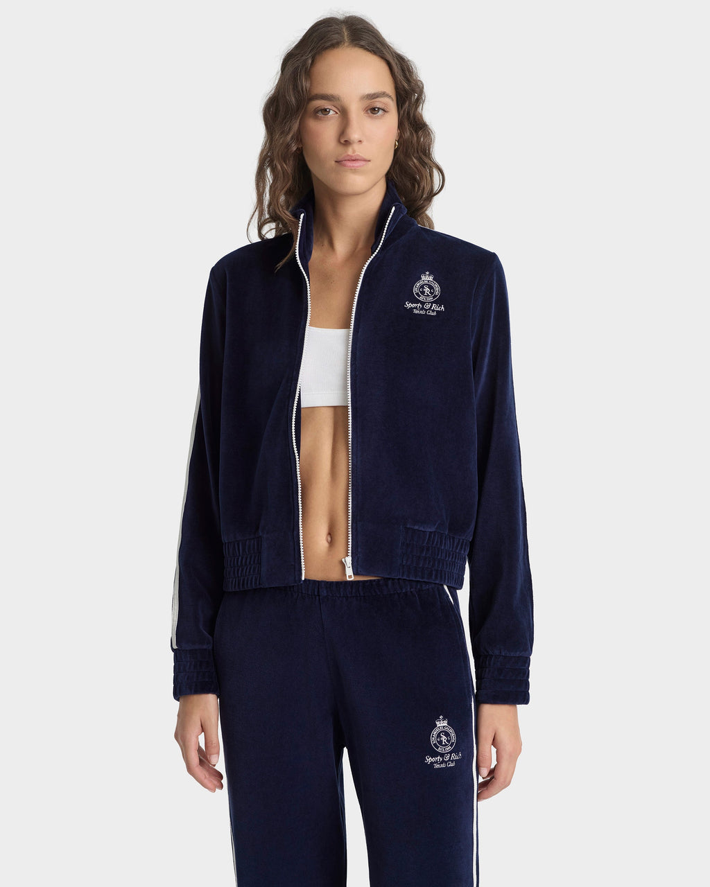 Crown Tennis Elio Velour Track Jacket - Navy/Ecru