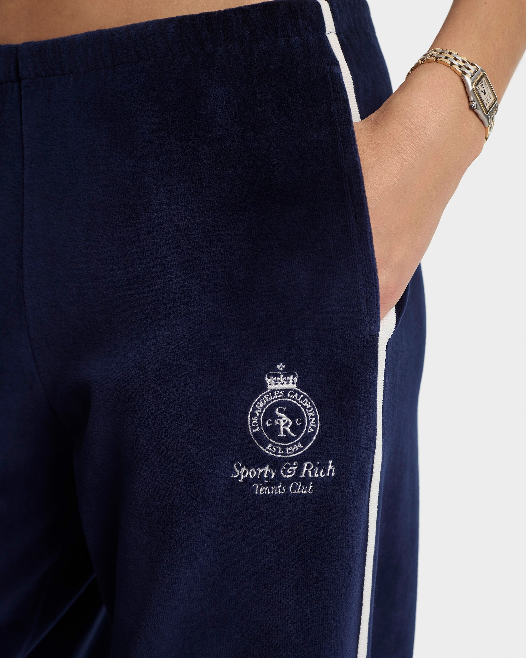 Crown Tennis Velour Sweatpant - Navy/Ecru