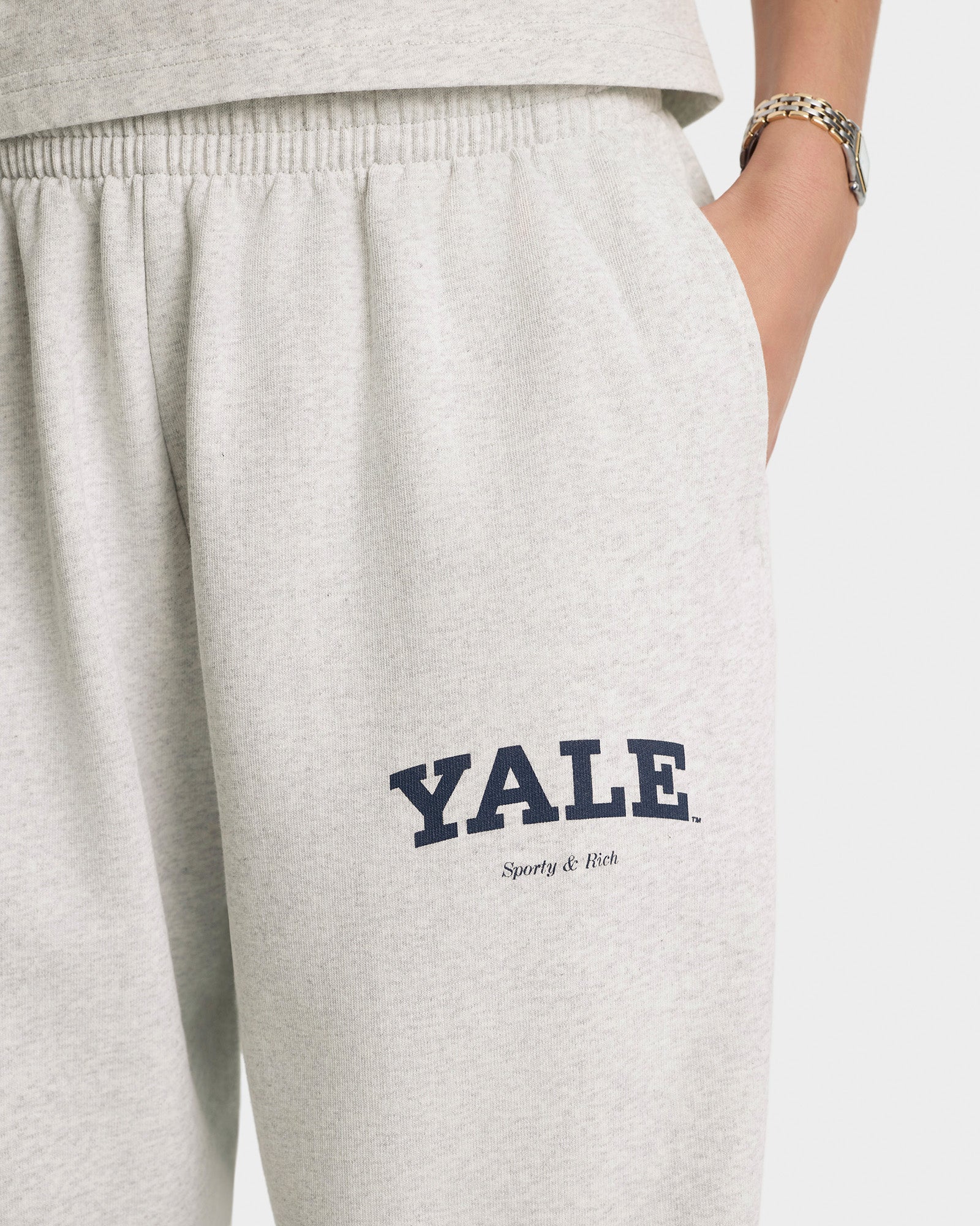 Yale Classic Wide Sweatpant - Heather Gray/Navy
