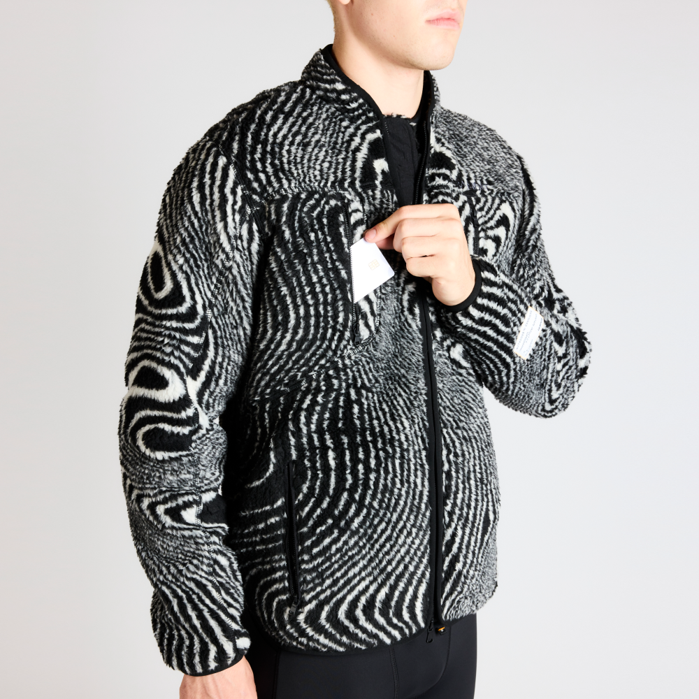 Topographic Jacquard Iceland Fleece Jacket, Unisex - Black/White