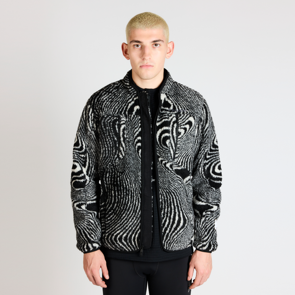 Topographic Jacquard Iceland Fleece Jacket, Unisex - Black/White