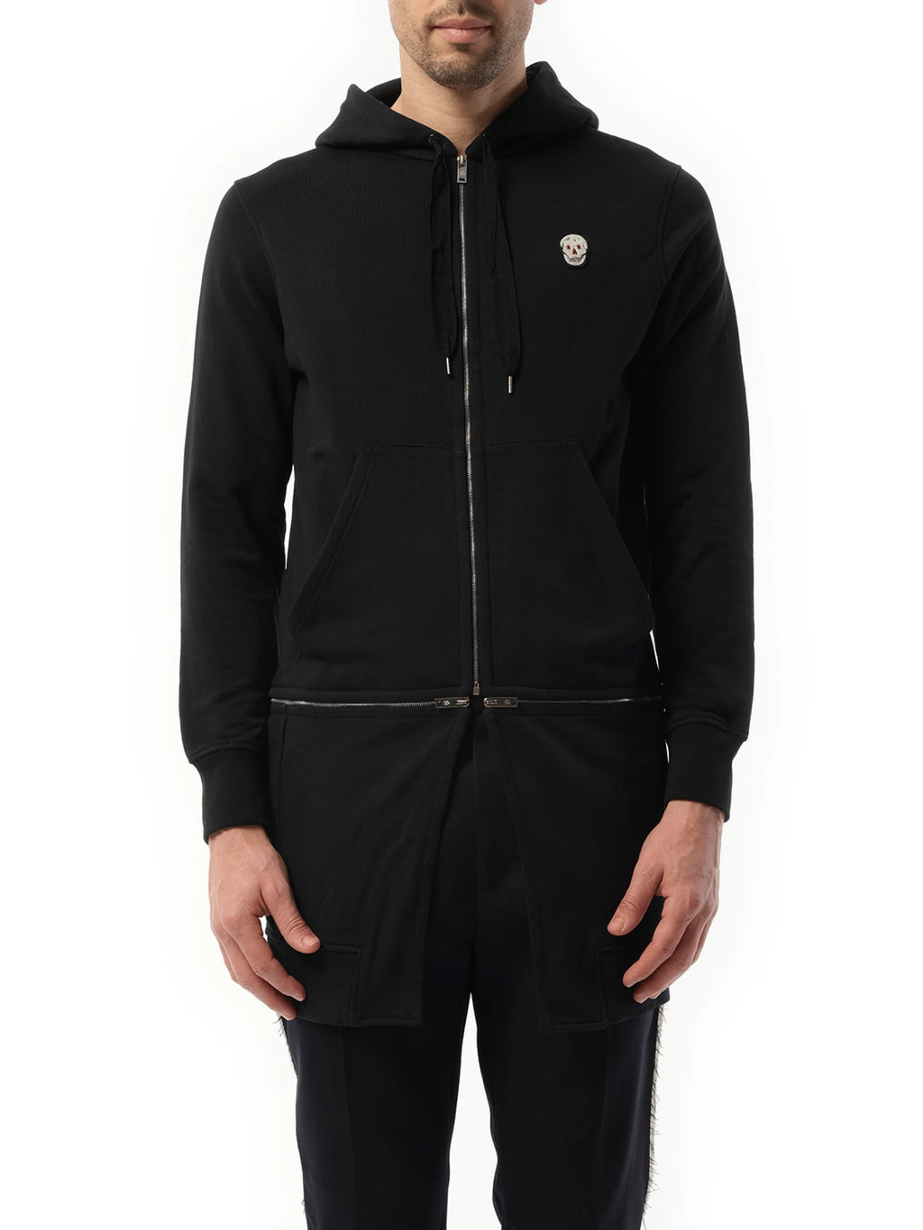 Zip Long Hoodie in Black