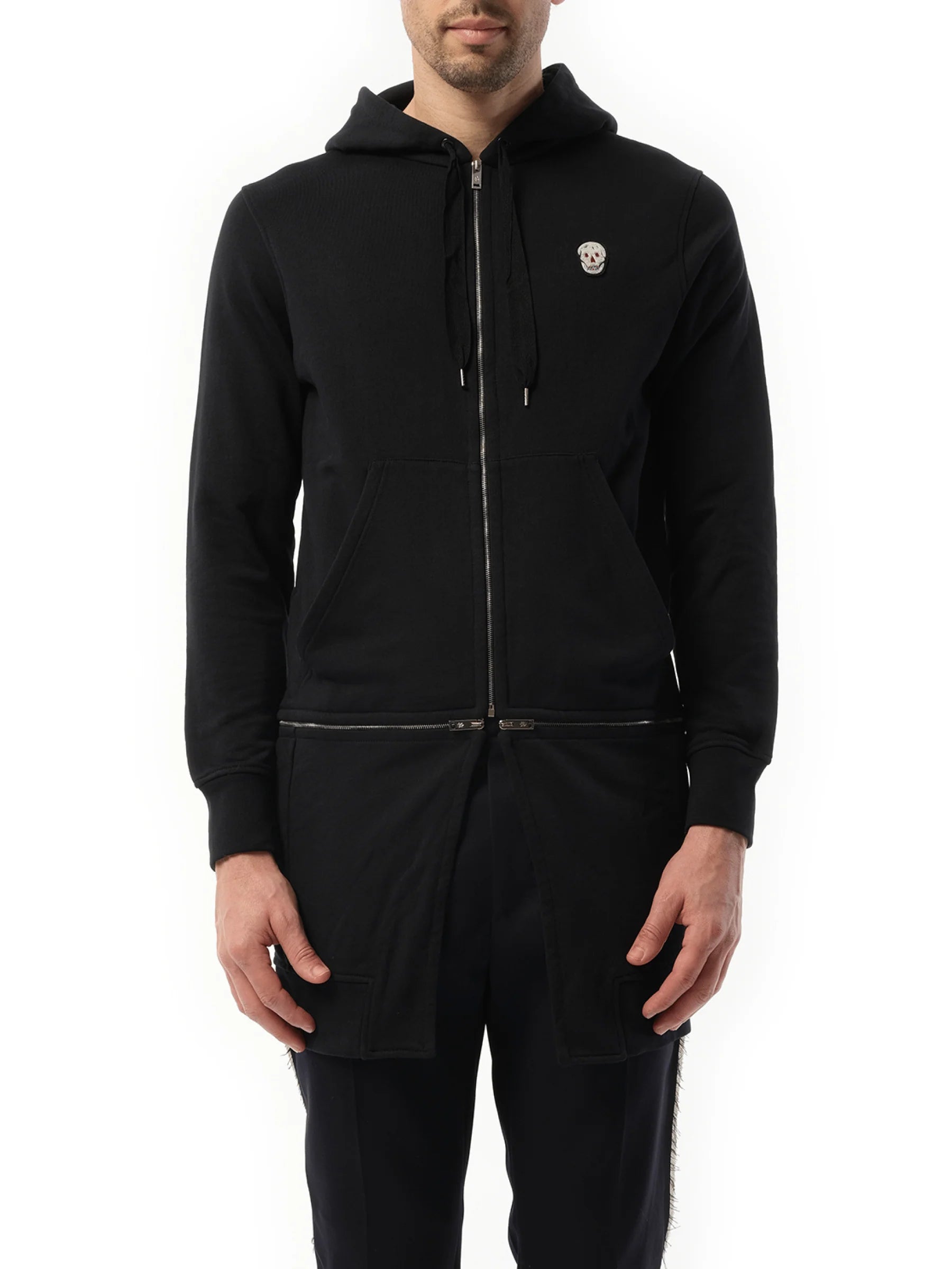 Zip Long Hoodie in Black