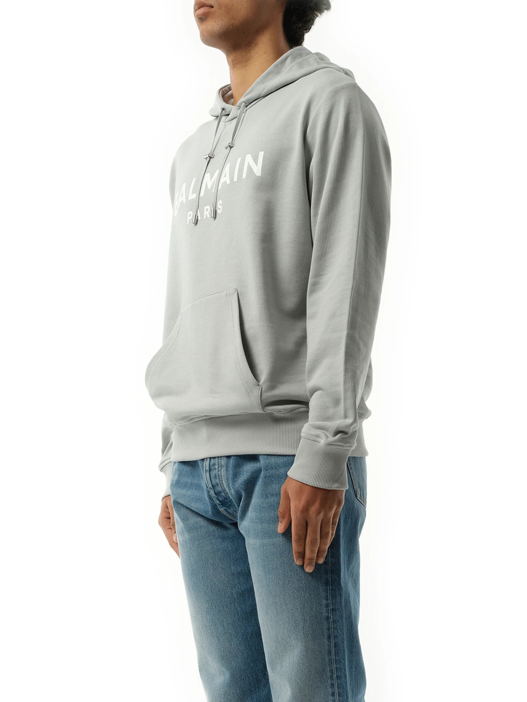Balmain Print Hoodie in Grey/White