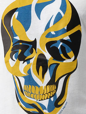 Abstract Yellow Skull T-Shirt in White
