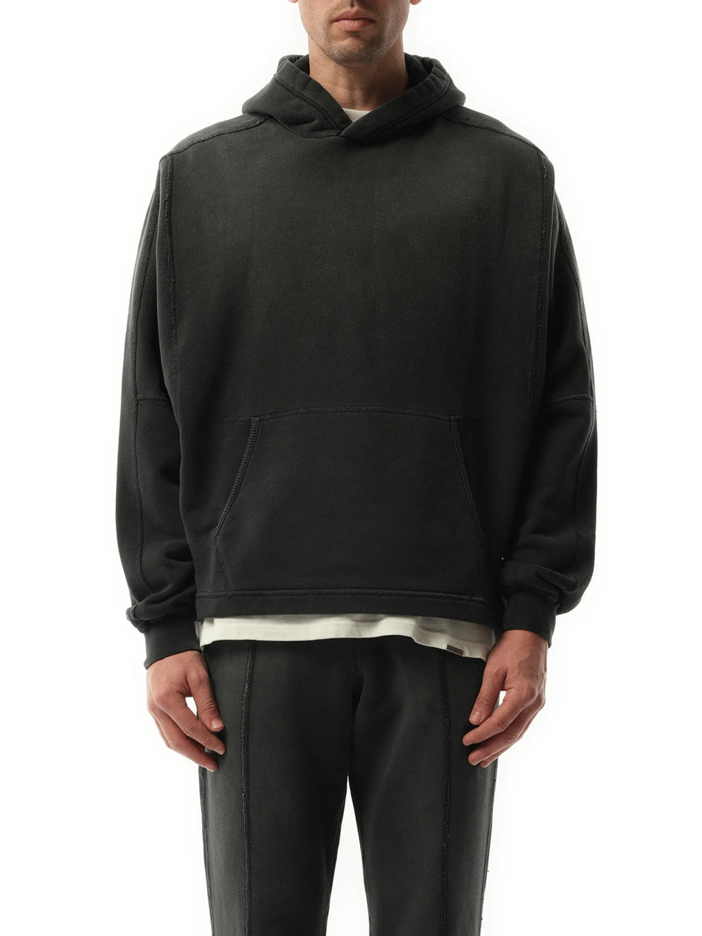 Step Hem Hoodie in Stained Black