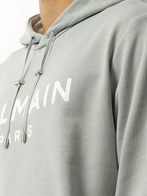 Balmain Print Hoodie in Grey/White