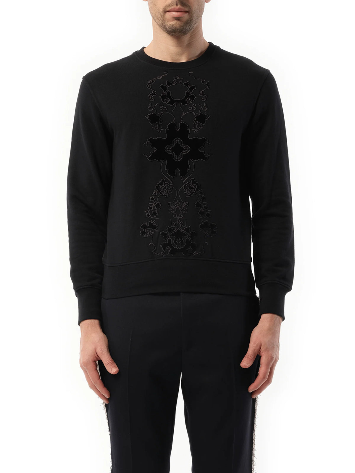 Velvet Embroidered Sweatshirt in Black