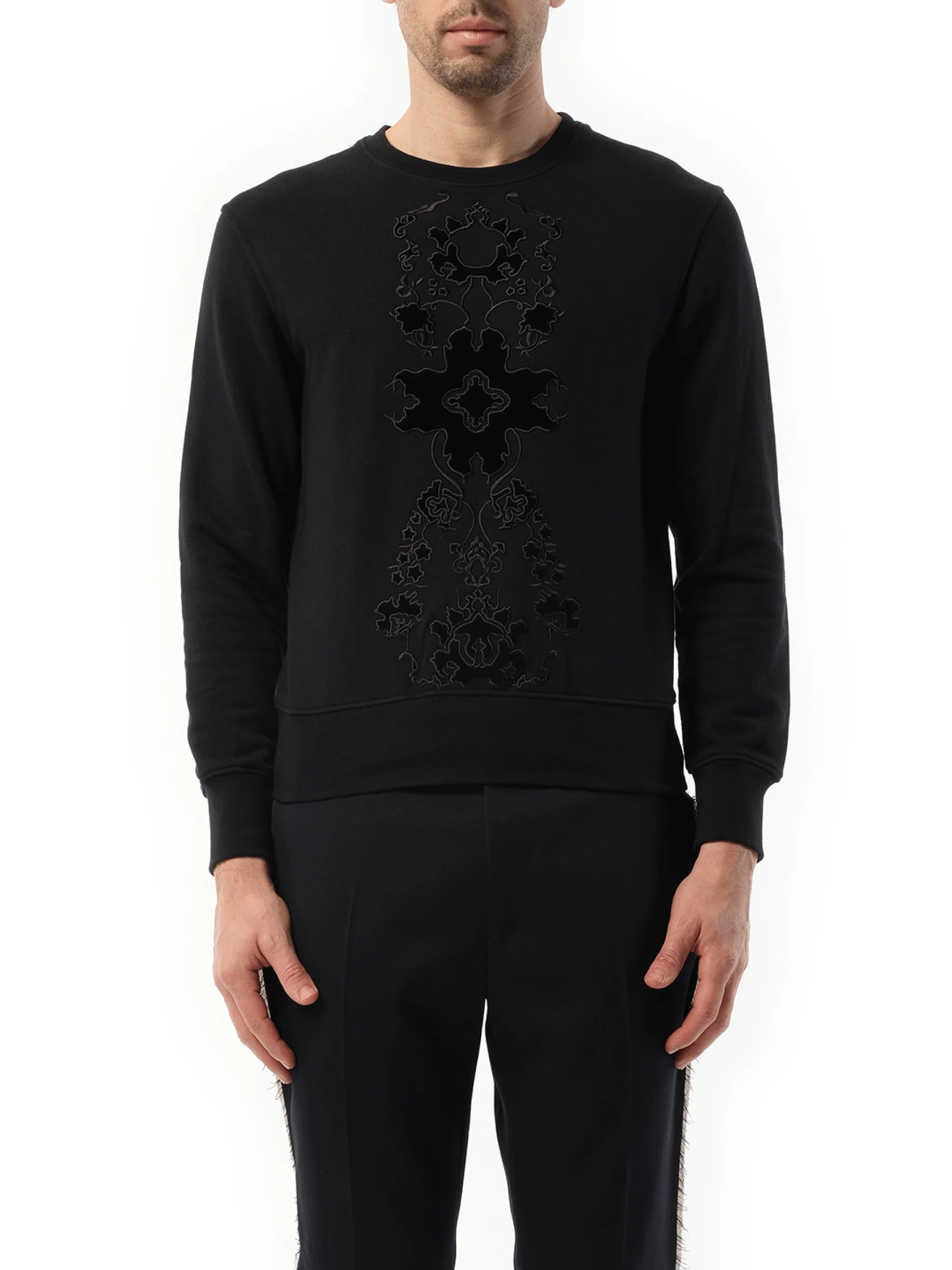 Velvet Embroidered Sweatshirt in Black
