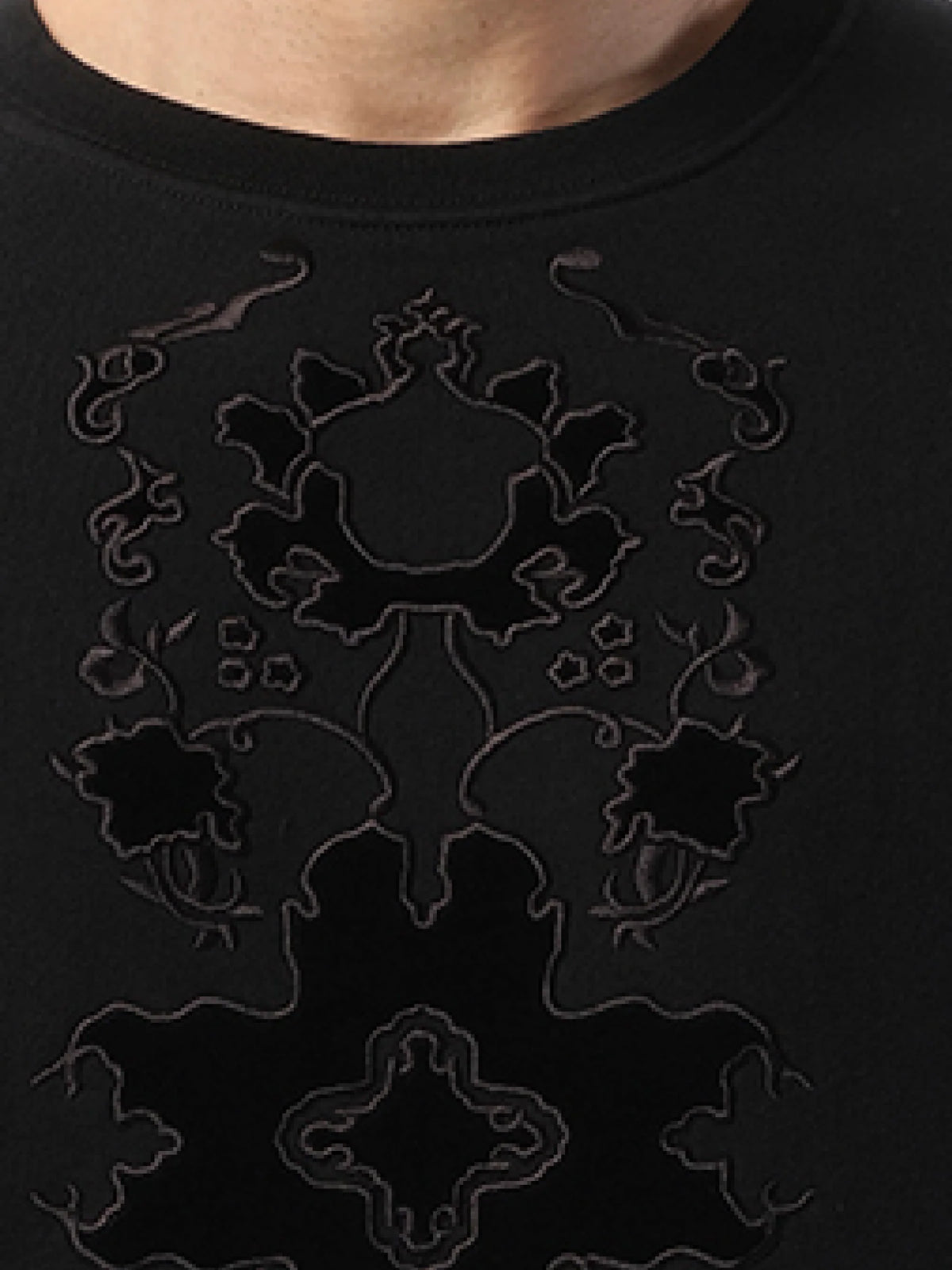 Velvet Embroidered Sweatshirt in Black
