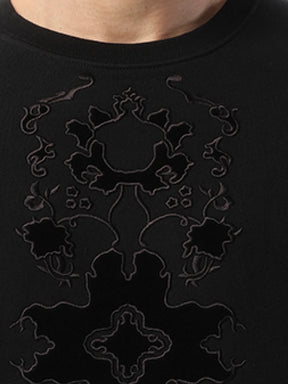 Velvet Embroidered Sweatshirt in Black